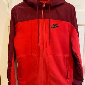 Nike Red and Burgundy Full-Zip Windbreaker Hoodie